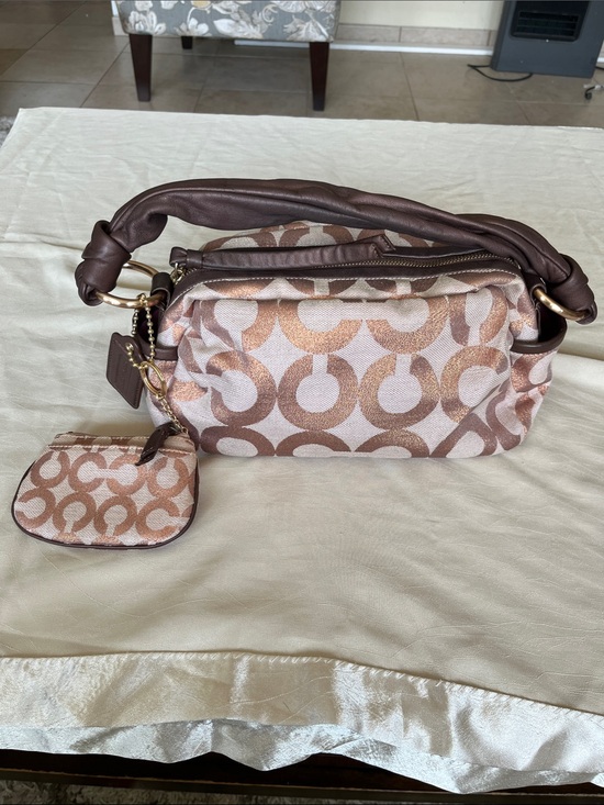 Coach Handbags - Coach Brown and Pink Signature Jacquard Crossbody with Coin Pouch